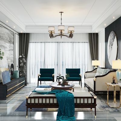 新中式客厅鸟笼花架盆景