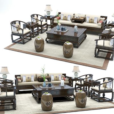 新中式古典实木沙发茶几