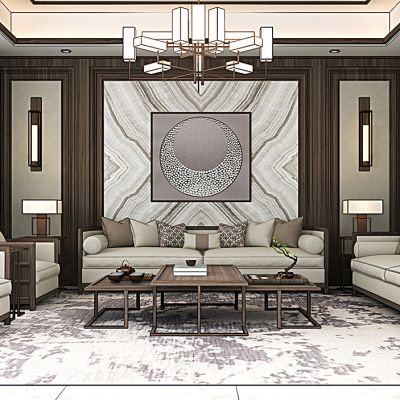 新中式客厅沙发茶几组合