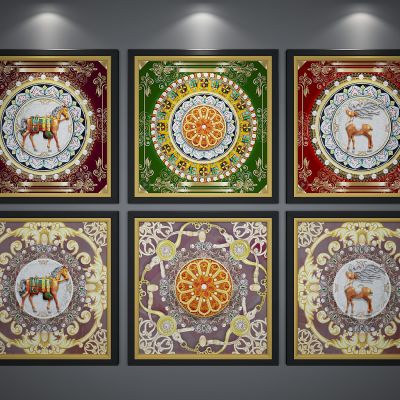 新中式古典装中式饰彩绘挂画