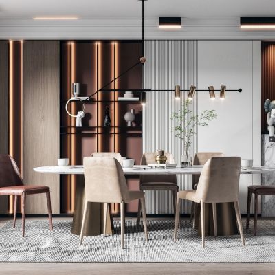 现代大理石条形餐桌椅