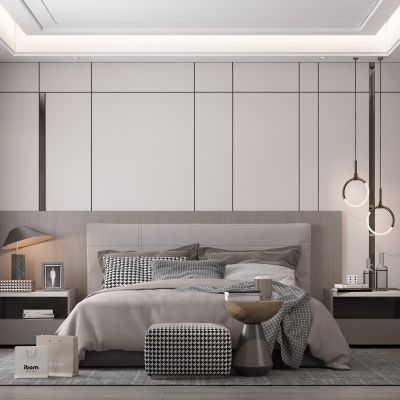 现代卧室双人床床头柜