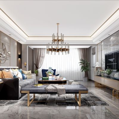 现代轻奢客厅沙发茶几电视柜