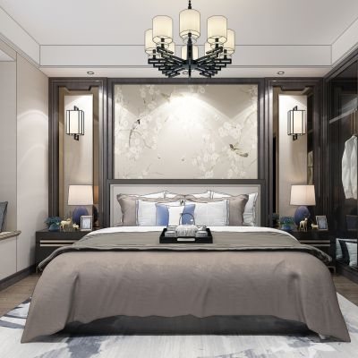 新中式卧室床衣柜衣服