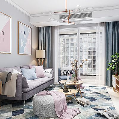 北欧客餐厅沙发茶几电视柜