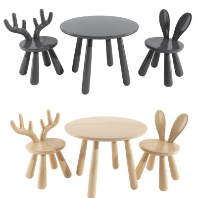 北欧原木儿童动物桌椅