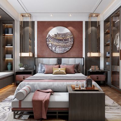 新中式卧室新中式床床尾榻衣柜