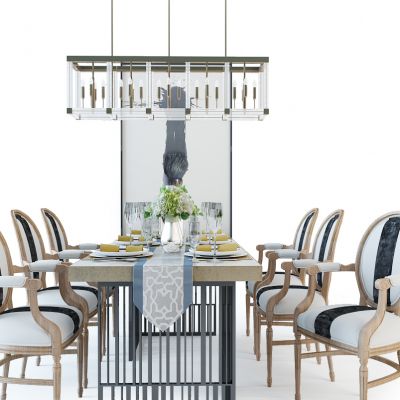 欧式餐桌椅吊灯组合