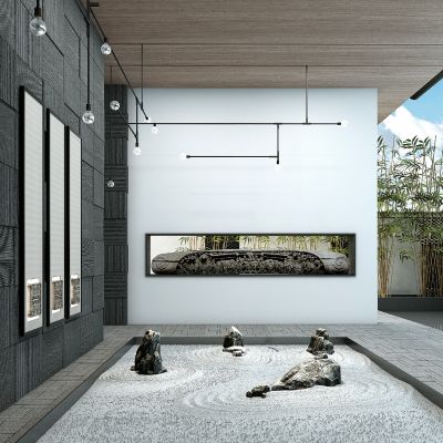 新中式枯山水山石景观小品