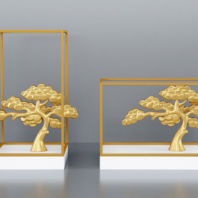 新中式大相莲花金属松树摆件