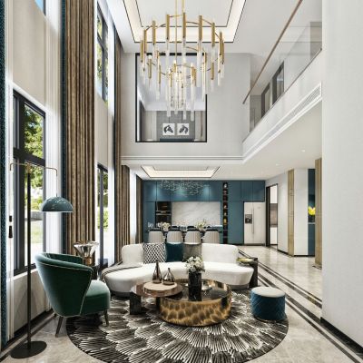 现代轻奢别墅跃层客餐厅