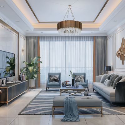 简欧式现代轻奢客厅沙发电视柜