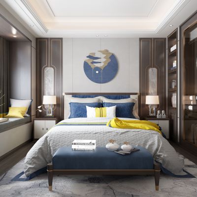 新中式卧室床床头柜衣柜床尾踏飘窗