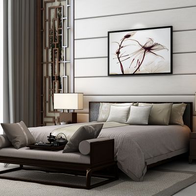 新中式床床头柜卧室组合