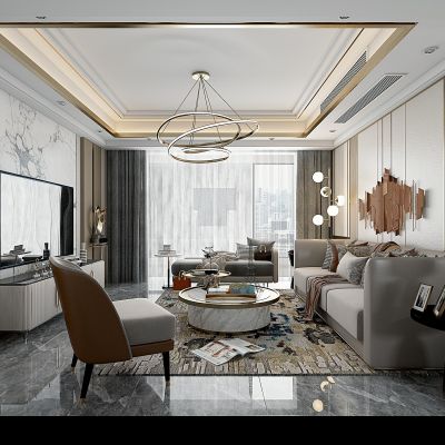 现代轻奢客厅沙发茶几单人椅子电视柜