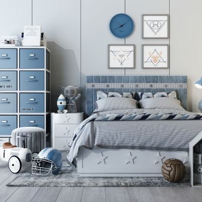 现代地中海男孩房儿童房布艺儿童床