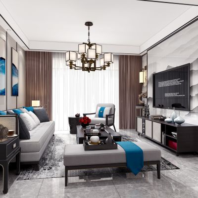 新中式客厅沙发茶几电视柜