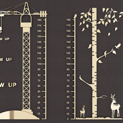 现代塔吊树木儿童身高贴