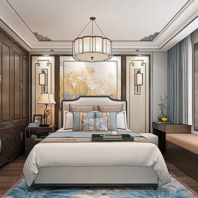 新中式卧室床衣柜