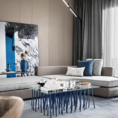 现代客厅转角沙发茶几