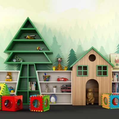 现代儿童松树造型书屋书柜