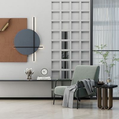 现代休闲椅边几装饰画