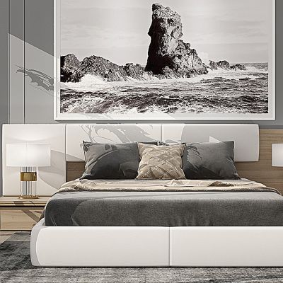 现代床床头柜台灯卧室组合