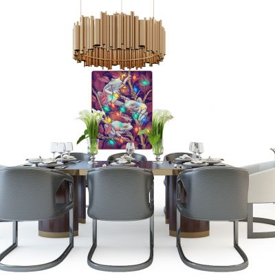 现代餐桌椅备餐柜