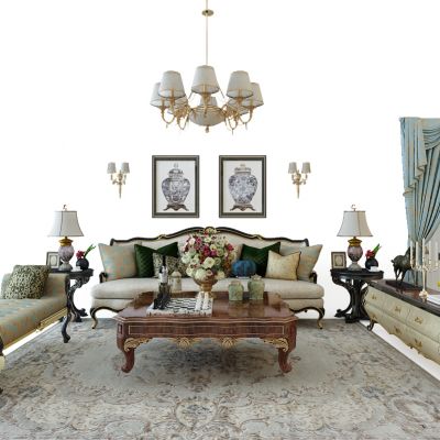 欧式法式美式沙发茶几卧榻窗帘组合电视柜