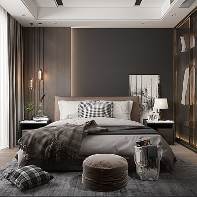 现代轻奢简欧卧室床床头柜书柜衣服