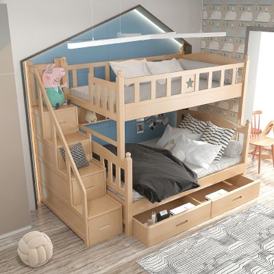 北欧原木上下铺儿童床