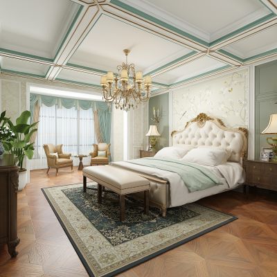 欧式美式法式古典雕花主卧室