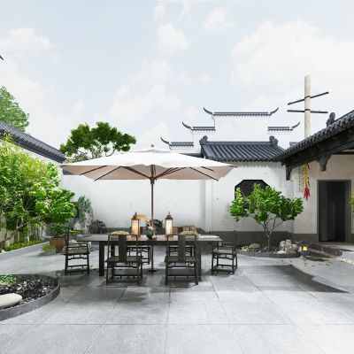 中式徽派建筑景观庭院