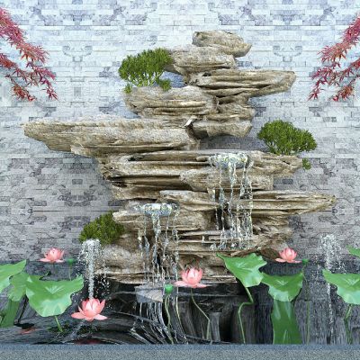 新中式景观小品假山荷花景观小品
