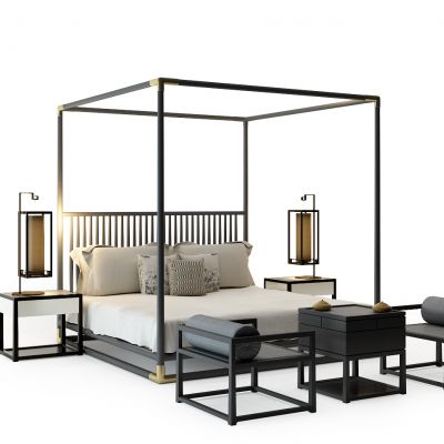 新中式床3D模型