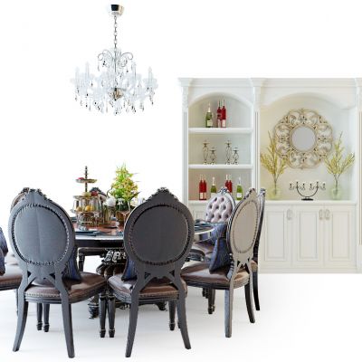 欧式餐桌椅组合酒柜