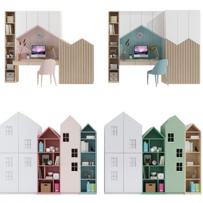 北欧儿童书桌书柜