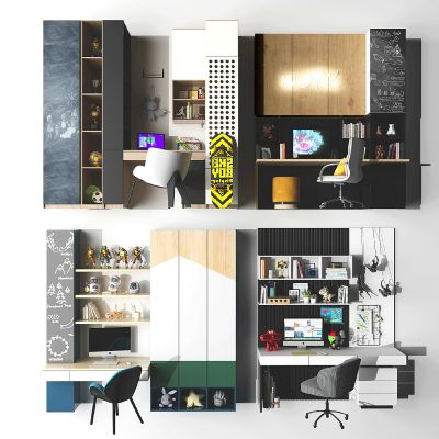 现代儿童书柜书桌椅