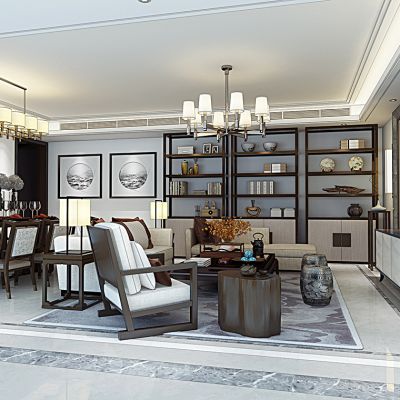 新中式客餐厅书柜