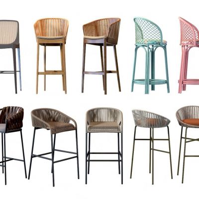 现代藤编吧台椅