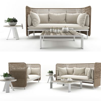现代户外藤编沙发茶几组合