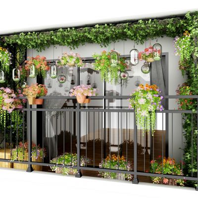 现代阳台植物吊篮吊装绿植藤蔓盆栽