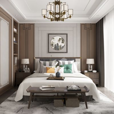 新中式卧室床床头柜衣柜床尾踏