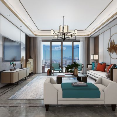 新中式客厅中式沙发茶几花架鸟笼灯