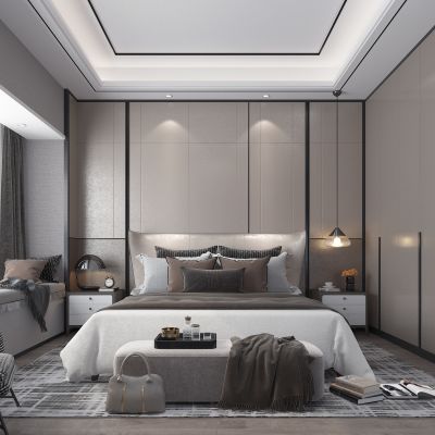 现代轻奢卧室双人床床头柜床尾凳踏书本女包踏