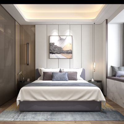 现代新中式卧室飘窗床