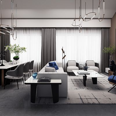 现代客餐厅沙发茶几花瓶