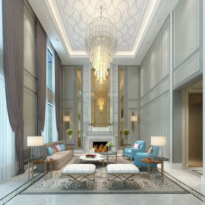 法式别墅客厅沙发茶几吊灯