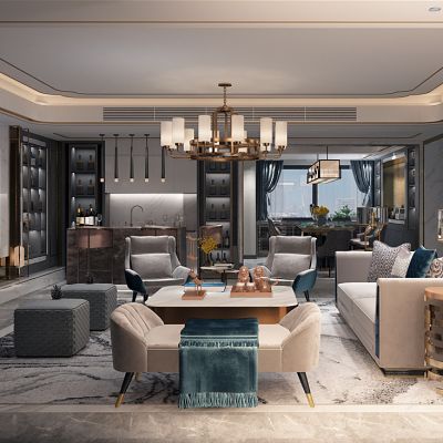 新中式简欧式轻奢客厅沙发休闲椅子茶几酒柜卧榻方墩子