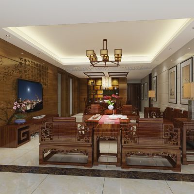 中式客餐厅实木古典家具罗汉床